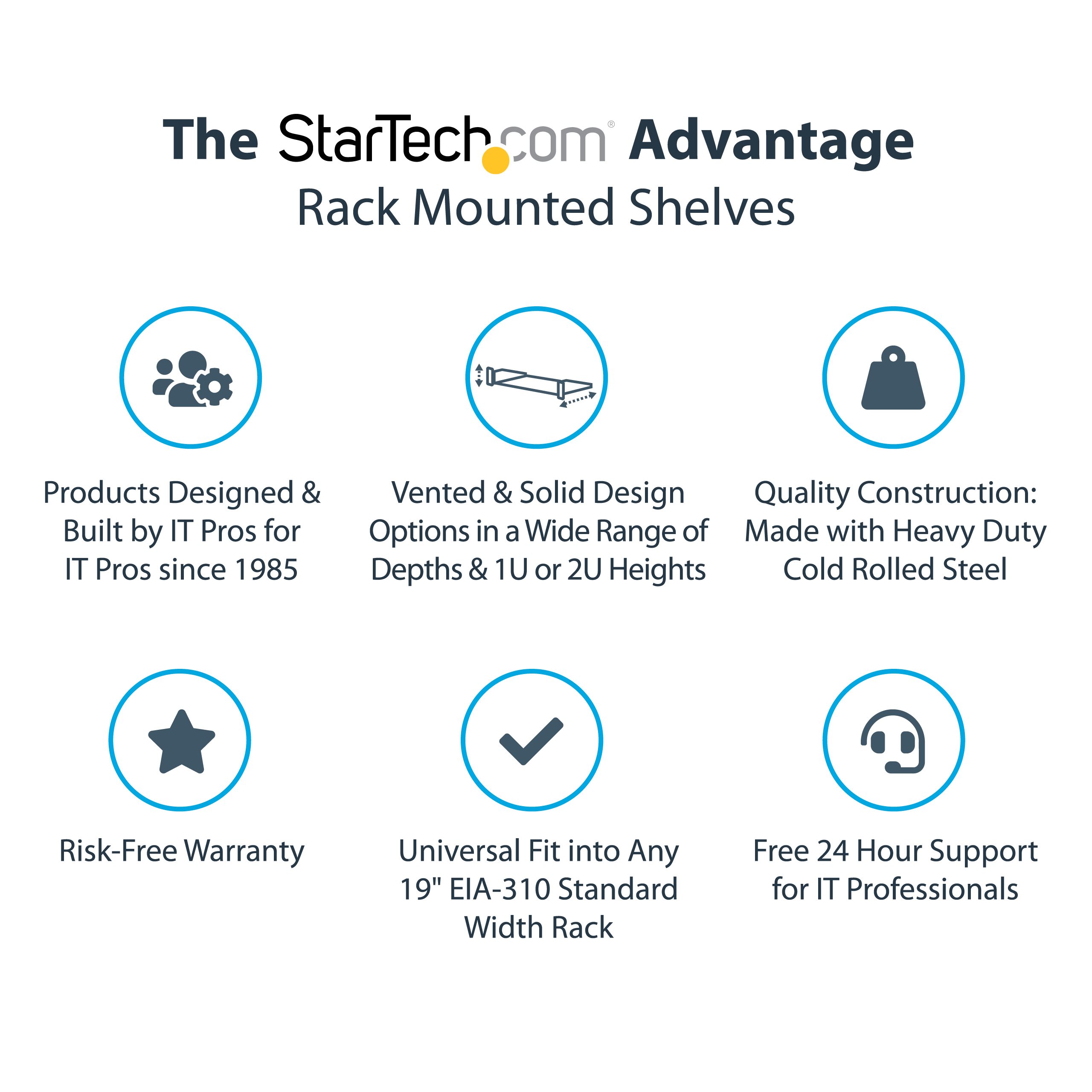 StarTech.com 1U Vented Server Rack Cabinet Shelf - Fixed 10in Deep Cantilever Rackmount Tray for 19 Data/AV/Network Enclosure w/Cage Nuts Rackhylde Sort