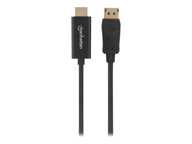 Manhattan DisplayPort 1.1 to HDMI Cable, 1080p@60Hz, 1.8m, Male to Male, DP With Latch, Black, Not Bi-Directional, Three Year Warranty, Polybag Videoadapterkabel 1.8m Sort