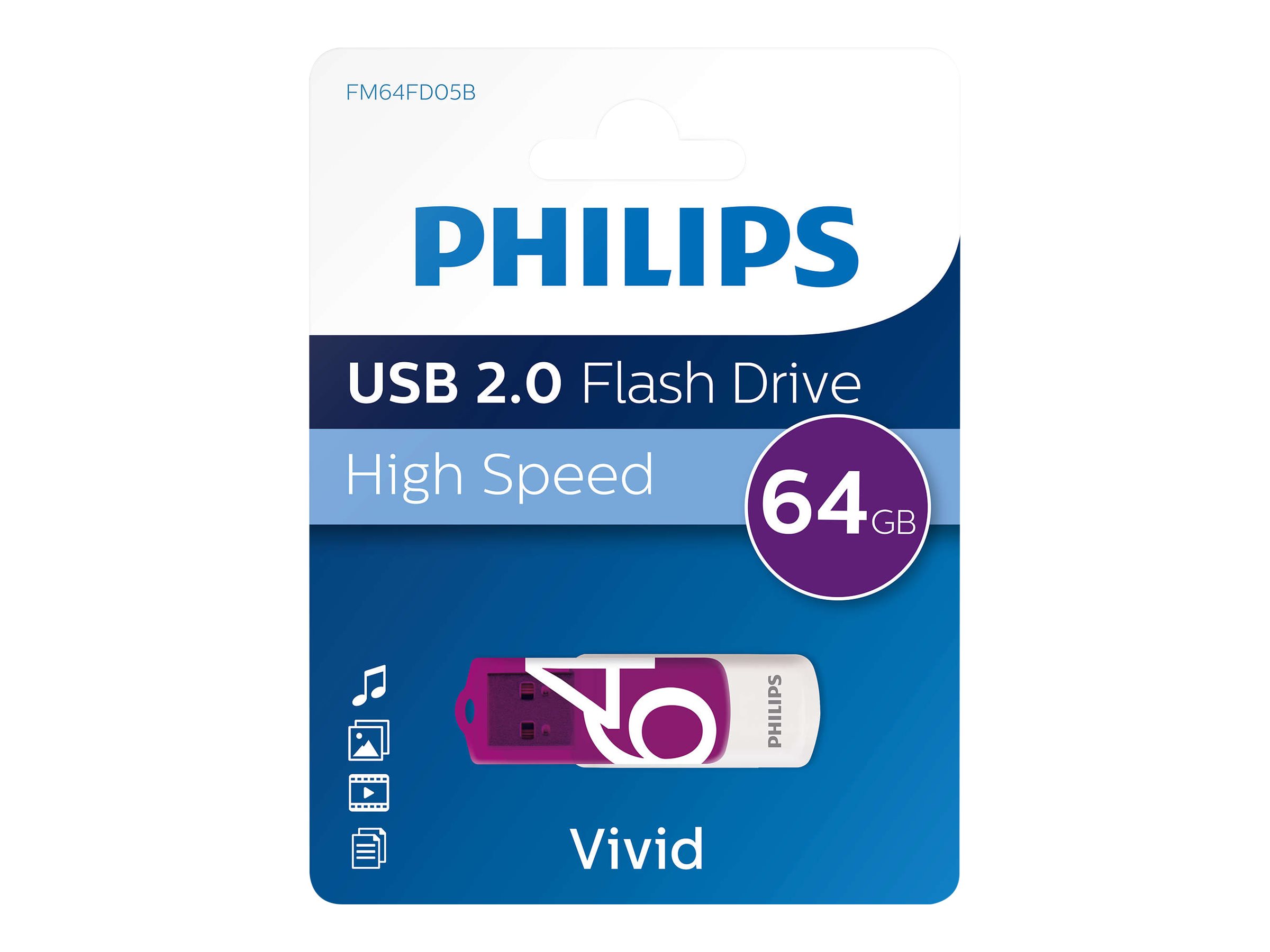 Philips FM64FD05B Vivid Edition 2.0 64GB USB 2.0 USB stick Hvid