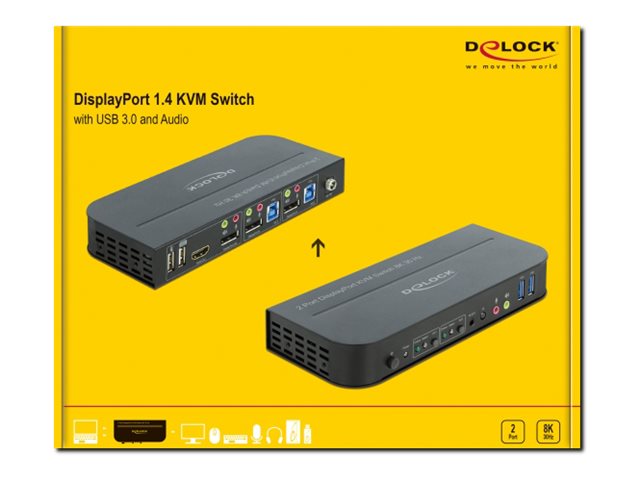 DeLock DisplayPort 1.4 KVM 8K 30 Hz USB 3.0 and Audio KVM / audio / USB switch Desktop