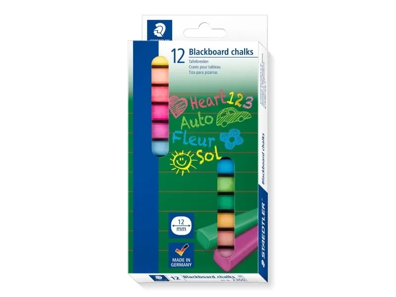 STAEDTLER Tavlekridt uden spids 12 assorterede farver 13x90 mm