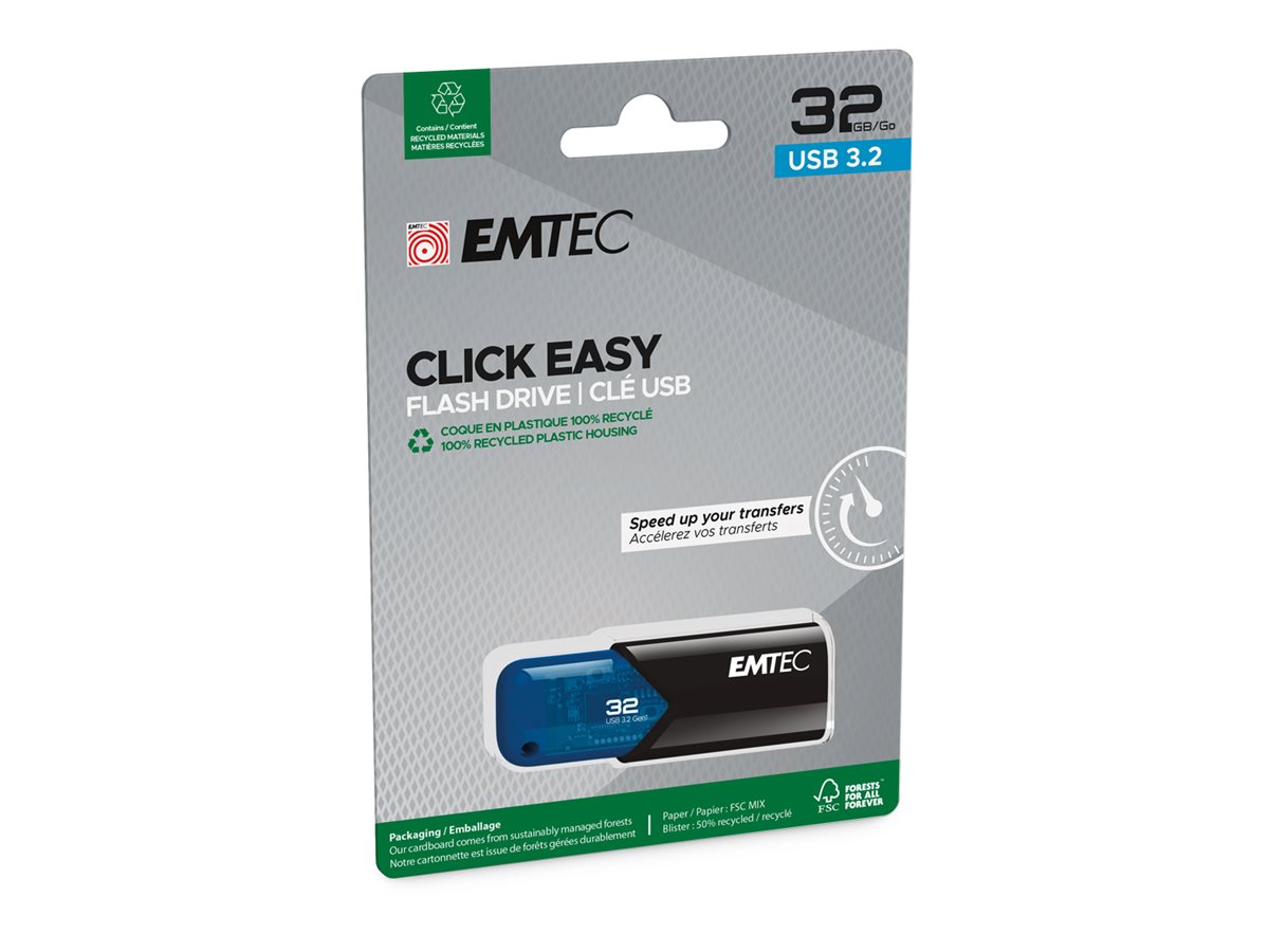 EMTEC B110 Click 3.2 32GB USB 3.2 Gen 1 Sort Blå