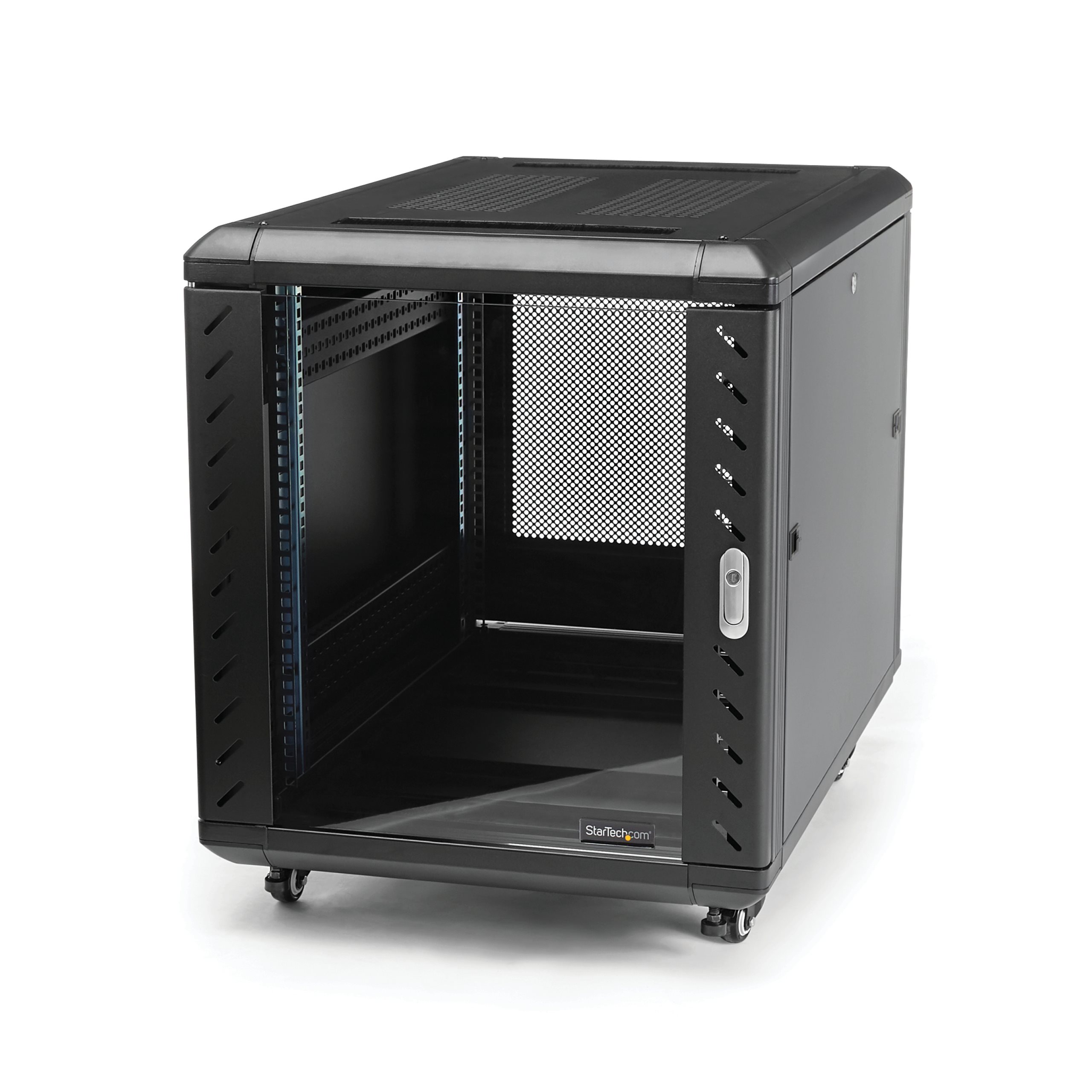 StarTech.com 15U 19 Server Rack Cabinet - 4 Post Adjustable Depth (6-32) Locking Knock Down Enclosure - Mobile w/Glass Door & Casters (RK1536BKF) Rack Sort