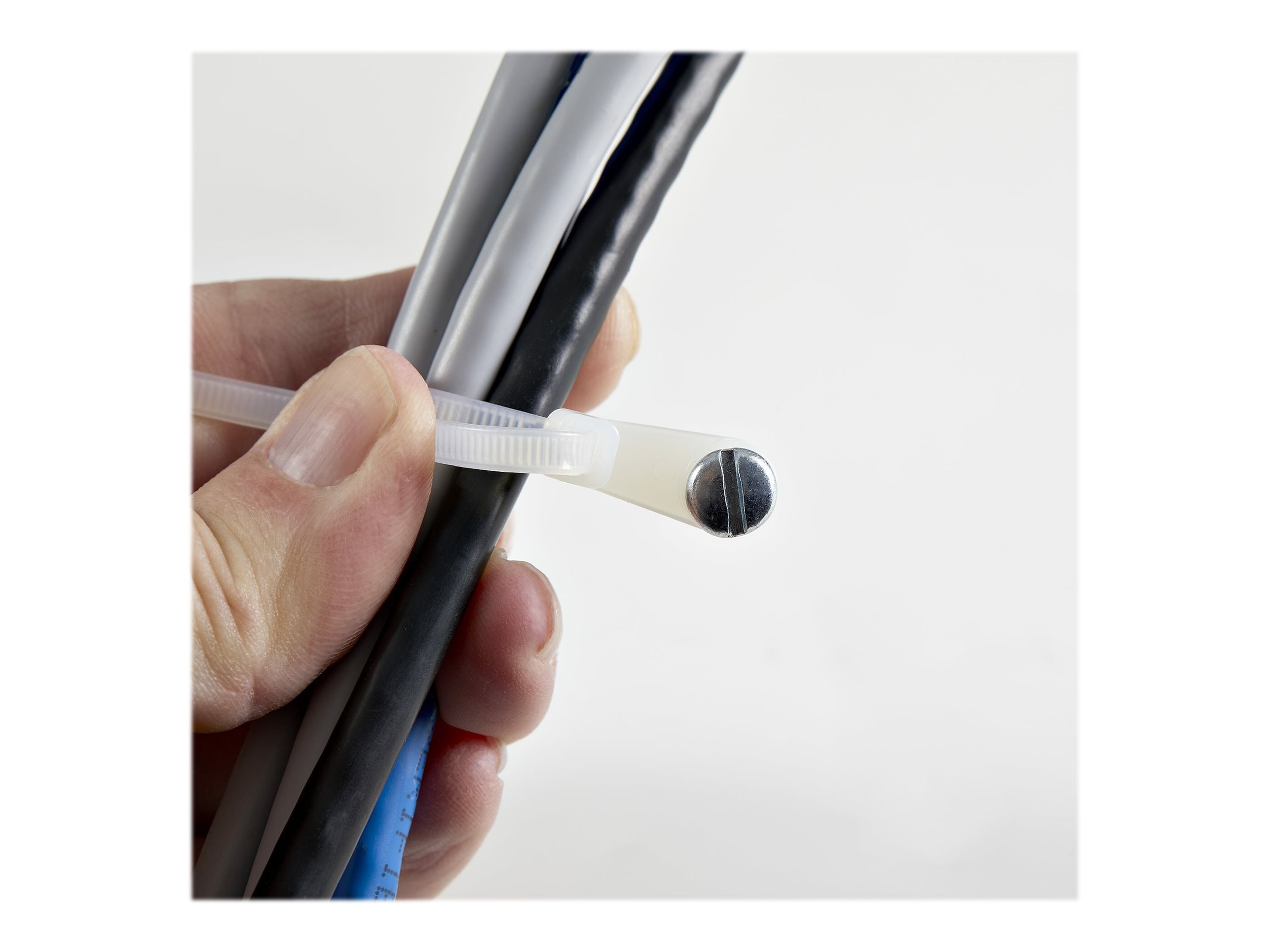 StarTech.com 20cm(8) Cable Ties with Mounting Hole, 4mm(1/8) wide, 52mm(2) Bundle Diameter, 22kg(50lb) Tensile Strength, Nylon 66 Self Locking Ties with Screw Hole, UL Listed, 100 Pack - UL94 V-2 Rated - TAA (CBMZTS10N8) 21.9cm Hvid