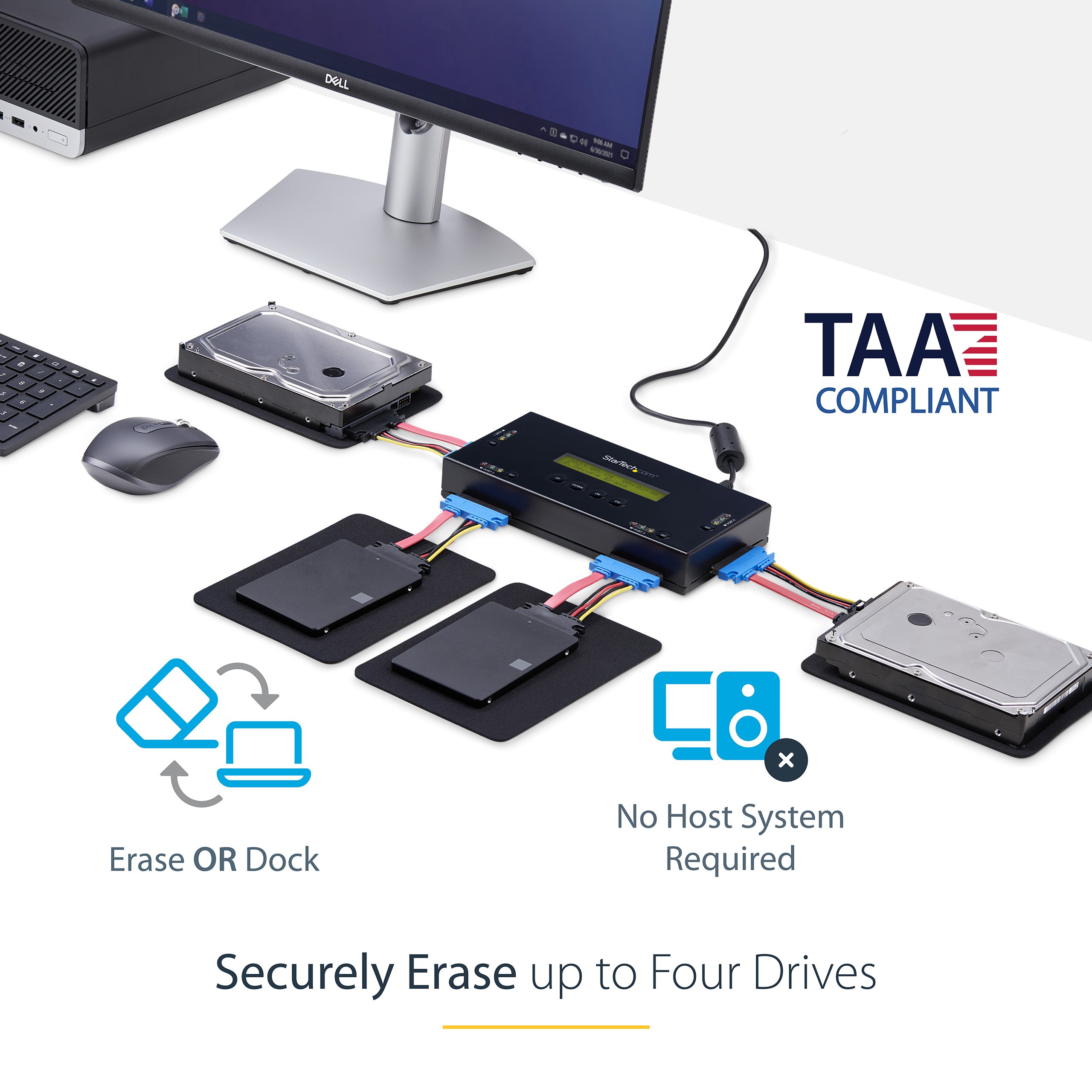 StarTech.com 4 Bay SSD/HDD Hard Drive Eraser - 2.5/3.5 SATA - Standalone Secure Erase External Disk Sanitizer - NIST/DOD & TAA Compliant Hard drive eraser