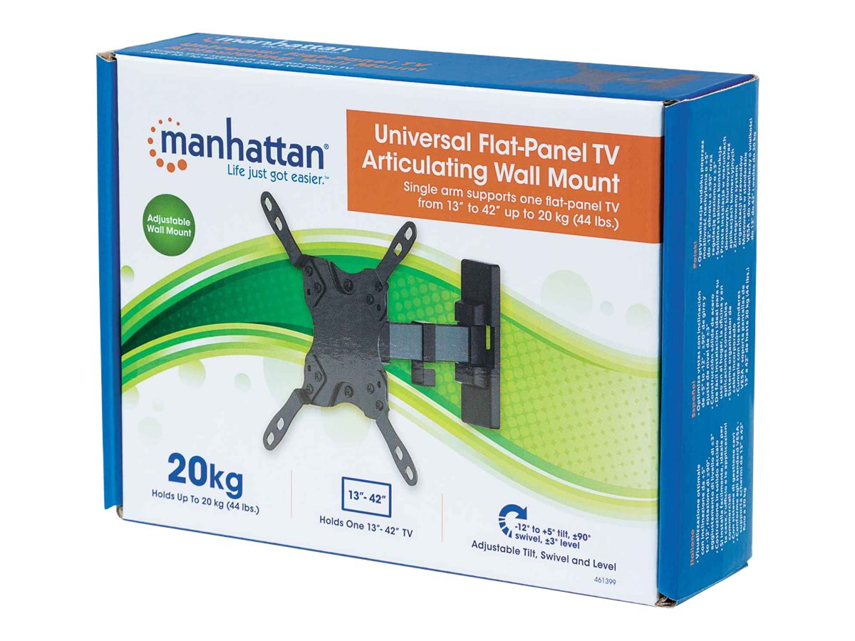 Manhattan TV & Monitor Mount, Wall, Tilt and Swivel, 1 screen, Screen Sizes 13-42, Black, VESA 75x75 to 200x200mm, Max 20kg, Swivel with 2 pivots, Lifetime Warranty