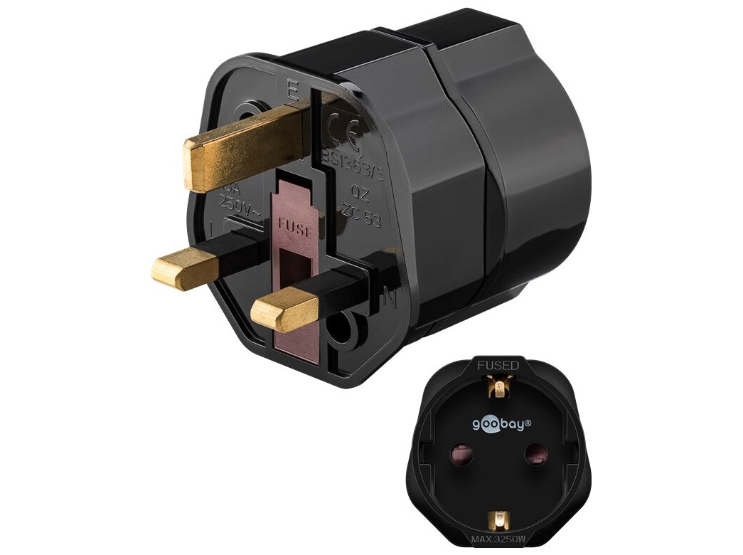 goobay Strøm UK 3-benet (male) - CEE 7/3 (female) Sort Stikadapter