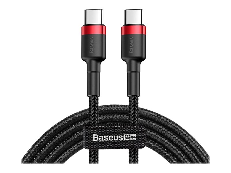 BASEUS CAFULE CABLE DURABLE NYLON CORD USB-C PD / USB-C PD PD2.0 60W 20V 3A QC3.0 1M BLACK-RED (CATKLF-G91)