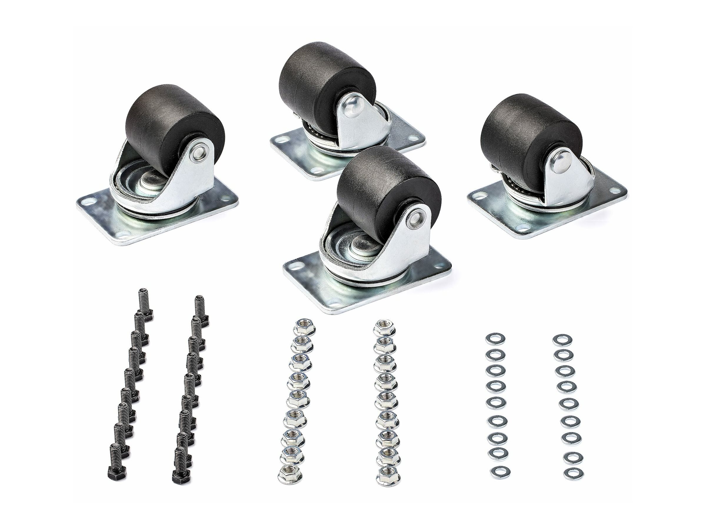 StarTech.com Heavy Duty Casters for Server Racks/Cabinets, Set of 4 Universal M6 2-inch Swivel Caster Kit, 45x75mm Pattern, Replacement Caster Wheels for 4 Post Racks, Steel/Plastic - 4-Pack Rolling Caster Kit (RKCASTER2) Styrehjulspakke for rack Sort Søl