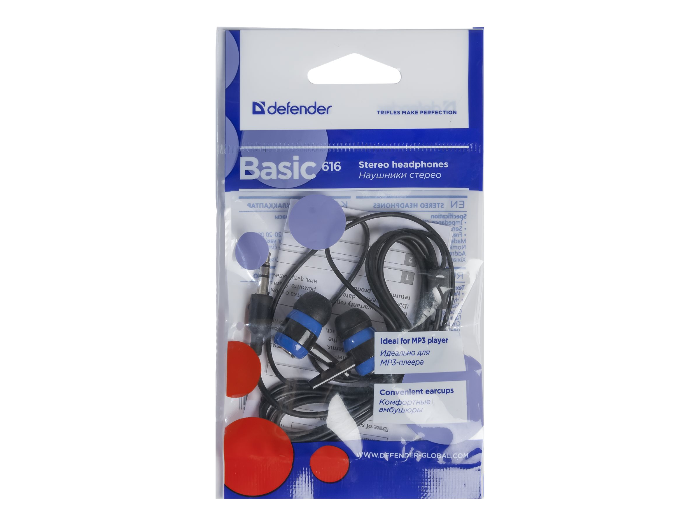 Defender Basic 616 Kabling Øreproptelefoner Sort Blå