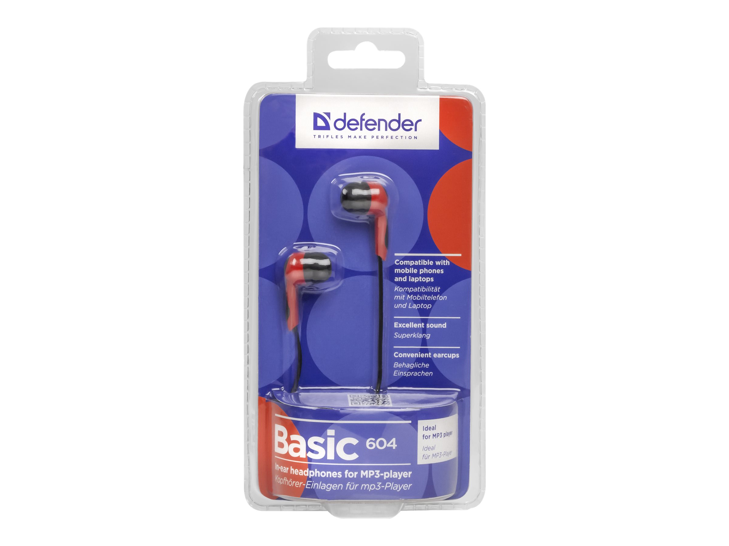 Defender Basic 604 Kablet Earbuds Sort Rød