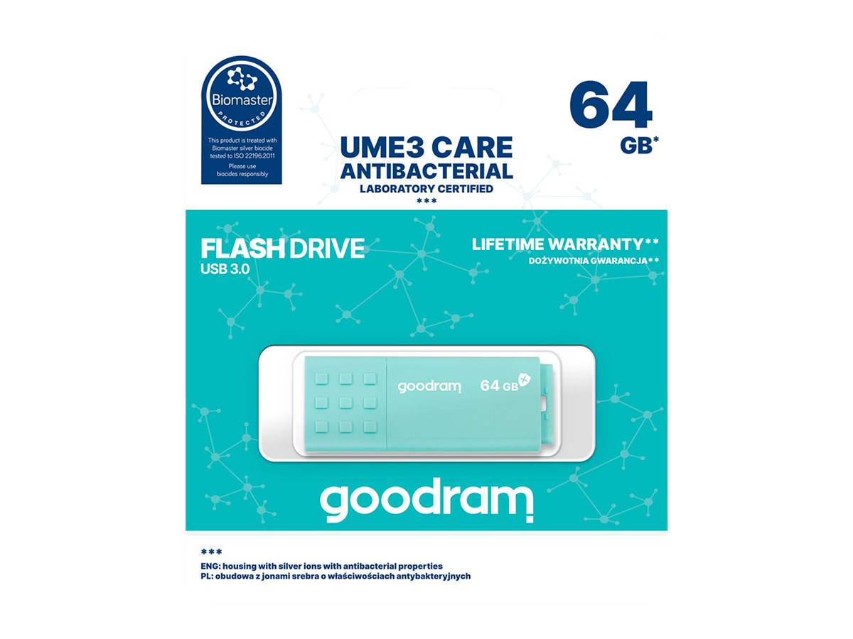 GOODRAM UME3 CARE 64GB USB 3.0 USB stick Blå