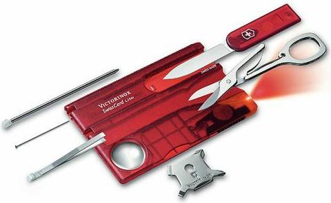 [AI generated title] Victorinox Swisscard Multiværktøj Rød Transparent