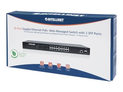 Intellinet Web-Managed 2 SFP Ports, 16 x ports, IEEE 802.3at/af Power over ( / ), 2 x SFP, Endspan, 19 Rackmount Switch 16-porte Gigabit PoE+