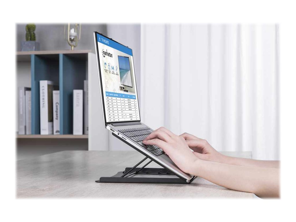 Manhattan Laptop and Tablet Stand, Adjustable (5 positions), Suitable for all tablets and laptops up to , Portable and Lightweight, Steel, Black, Lifetime Warranty Notebook/tabletstander 1-pack Sort