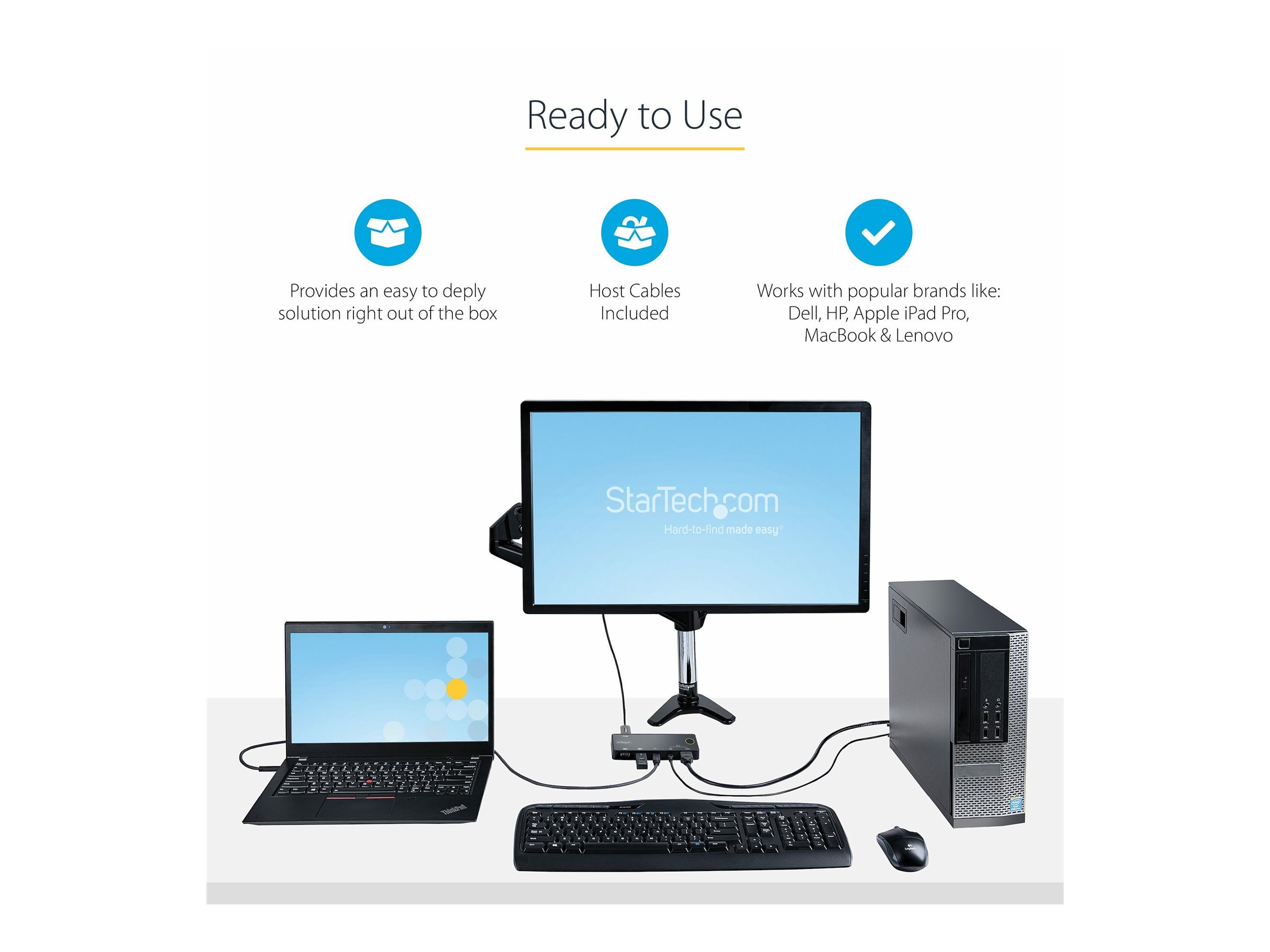 StarTech.com 2 Port Hybrid USB-A HDMI & USB-C KVM , Single 4K 60Hz HDMI 2.0 Monitor, Compact Desktop and/or Laptop HDMI KVM , USB Bus Powered, Thunderbolt 3 Compatible - 2 Port HDMI KVM (SV221HUC4K) KVM / audio-switch Desktop