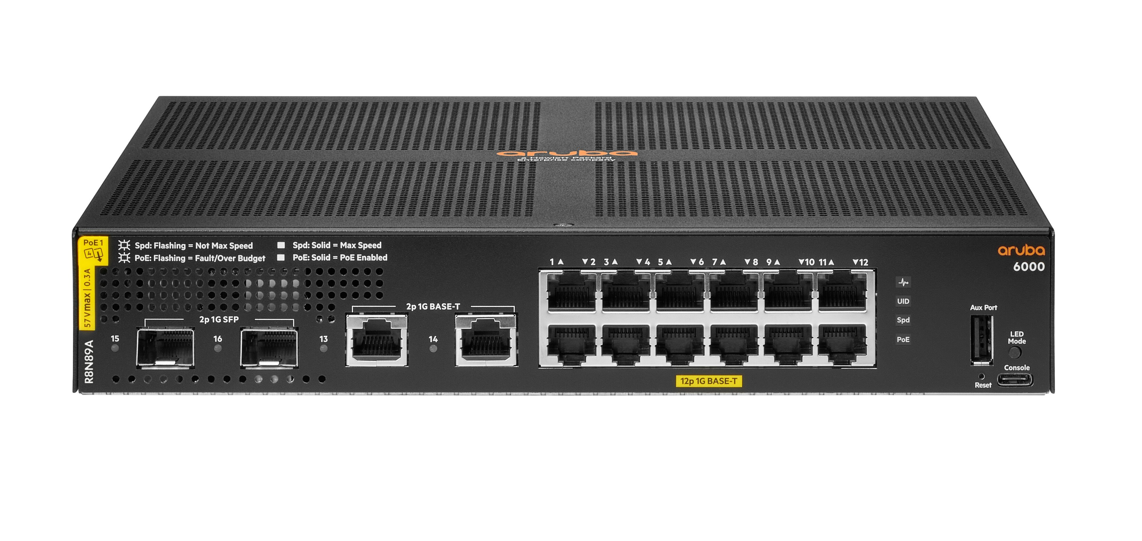 HPE Aruba 6000 12G Class4 2G/2SFP 139W Switch 12-porte Gigabit PoE