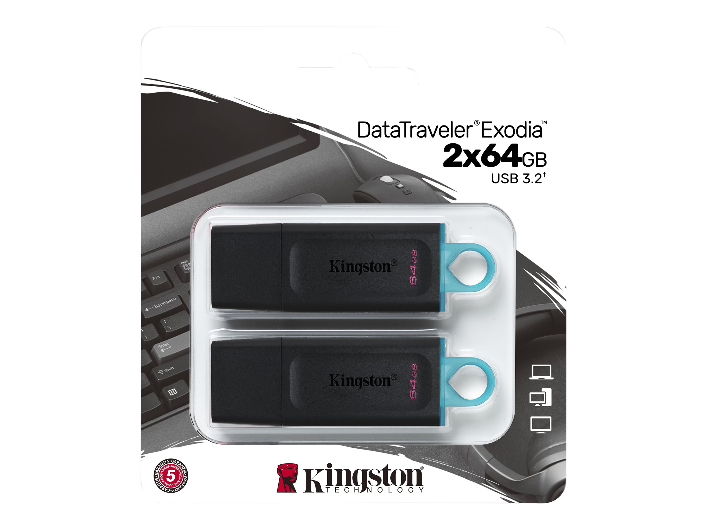 Kingston DataTraveler Exodia 64GB USB 3.2 Gen 1 USB stick Sort Blå
