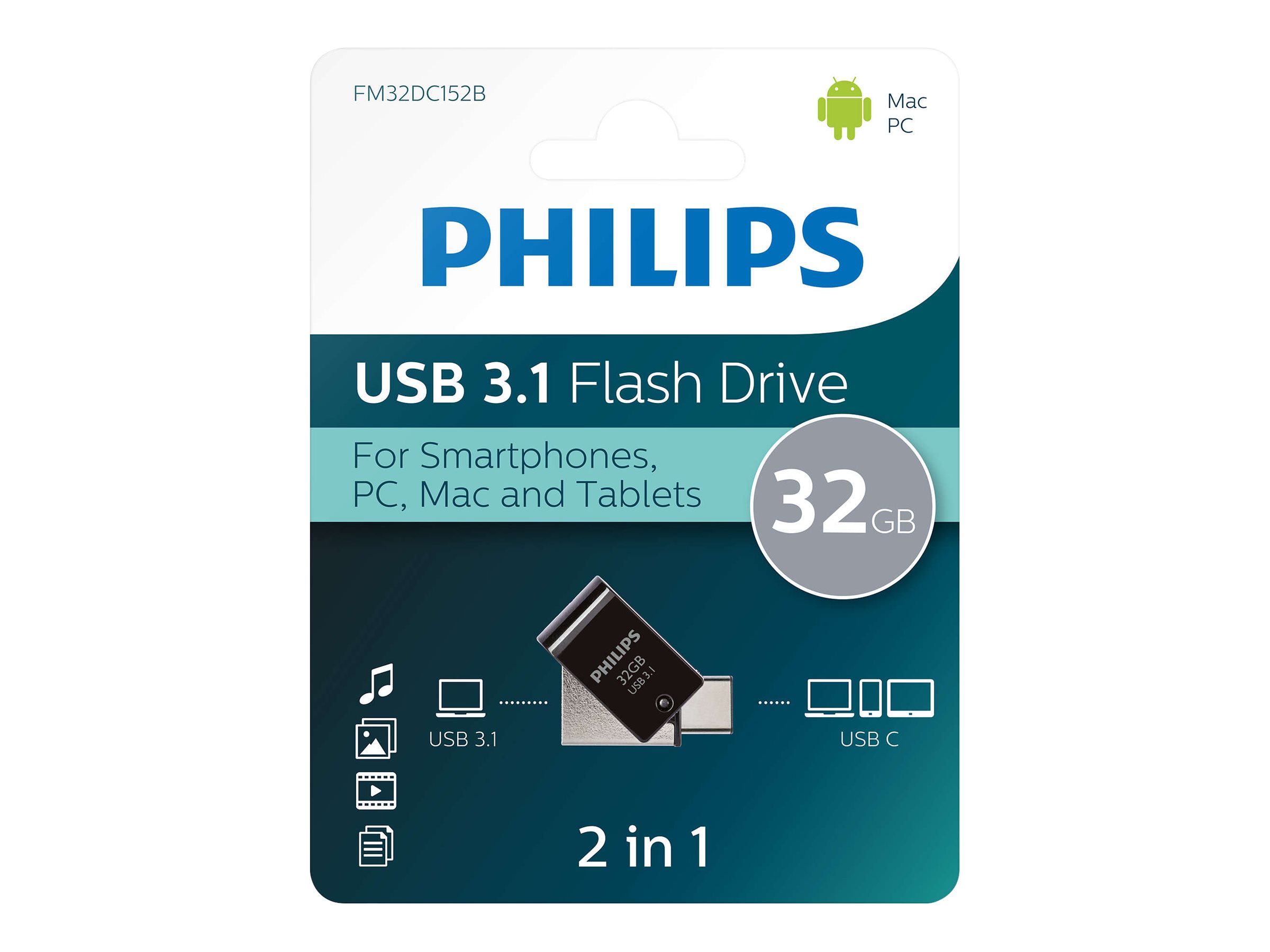 Philips FM32DC152B 32GB USB 3.1 / USB-C USB stick Sort Sølv