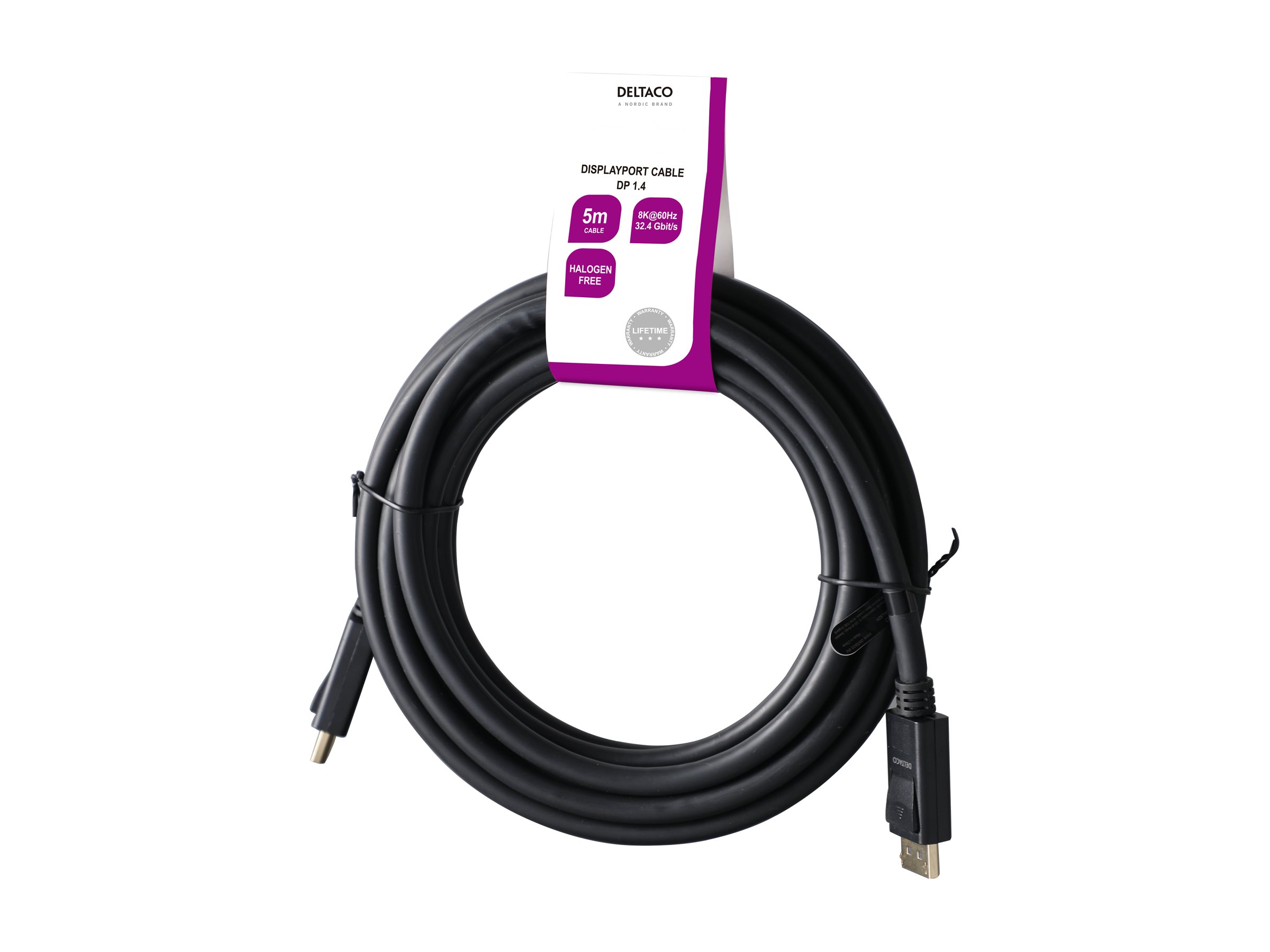 DELTACO DisplayPort kabel 5m Sort
