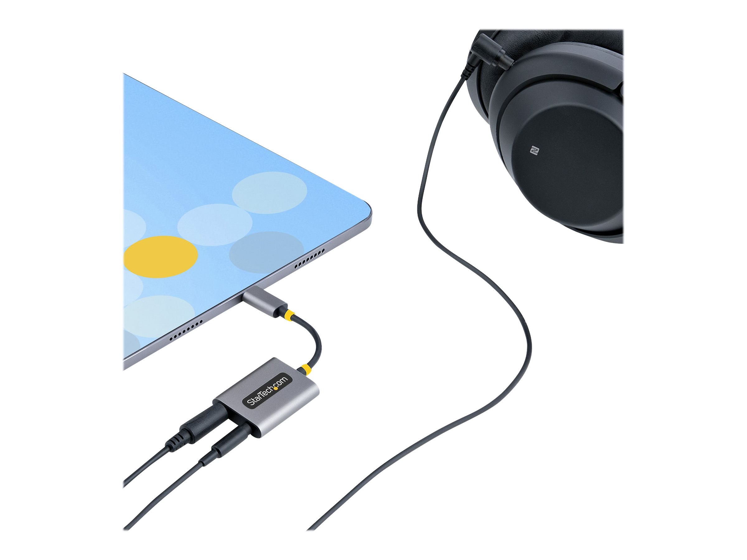StarTech.com USB-C Headphone Splitter, USB Type C Dual Headset Adapter w/Microphone Input, USB C to 3.5mm Adapter/Earphone Dongle, USB C to Audio Jack/Aux Output - Mic and Headset Controls, Built-in 24-bit DAC (USBC-AUDIO-SPLITTER) Lydsplitter 7cm Sort Gr