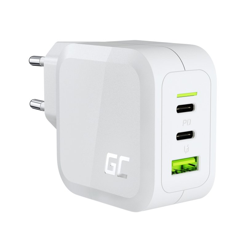 Green Cell White Power Charger 65W GaN GC PowerGan - 2x USB-C, 1x USB-A