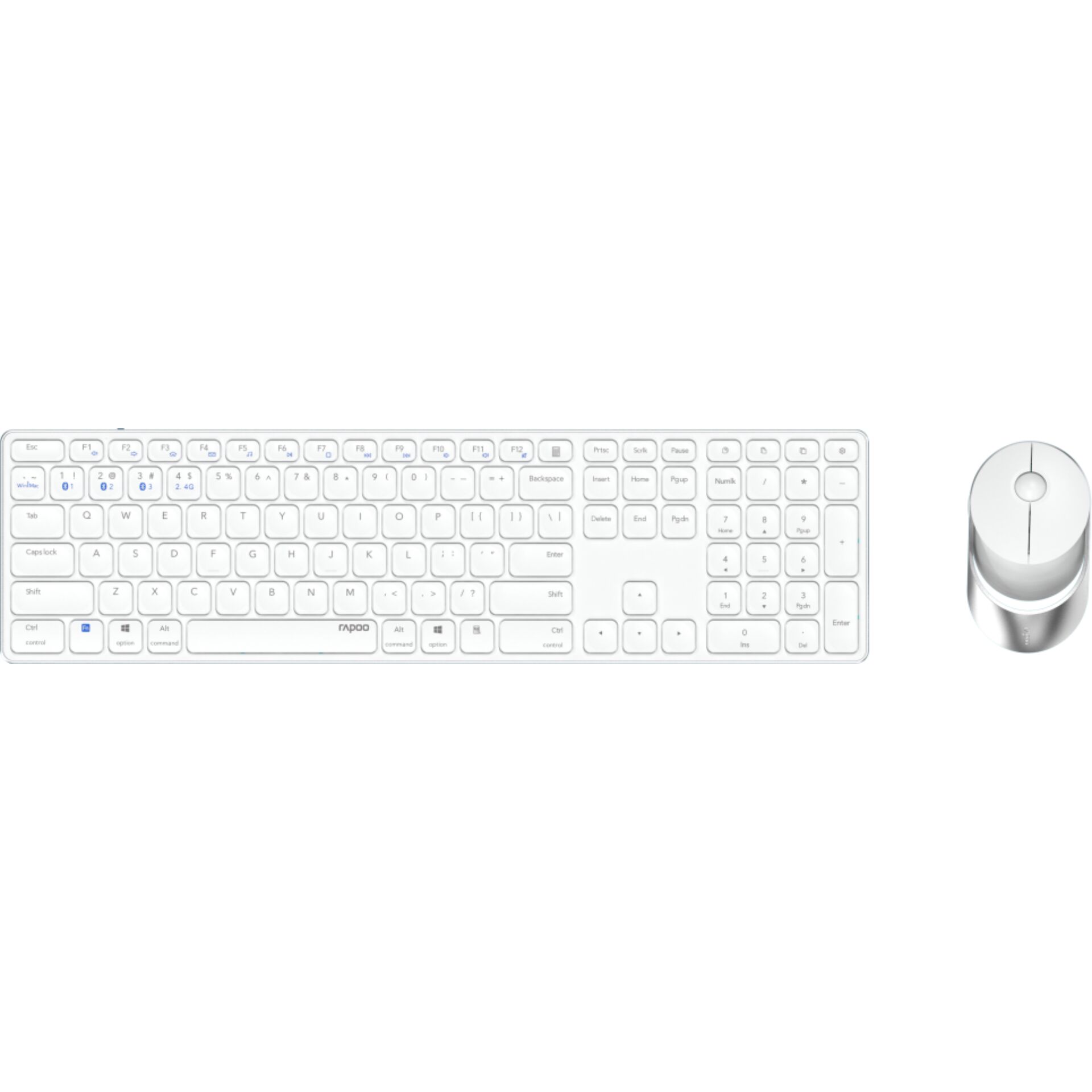 Rapoo 9850M tastatur Mus inkluderet Hjem RF trådløs + Bluetooth QWERTZ Tysk Hvid