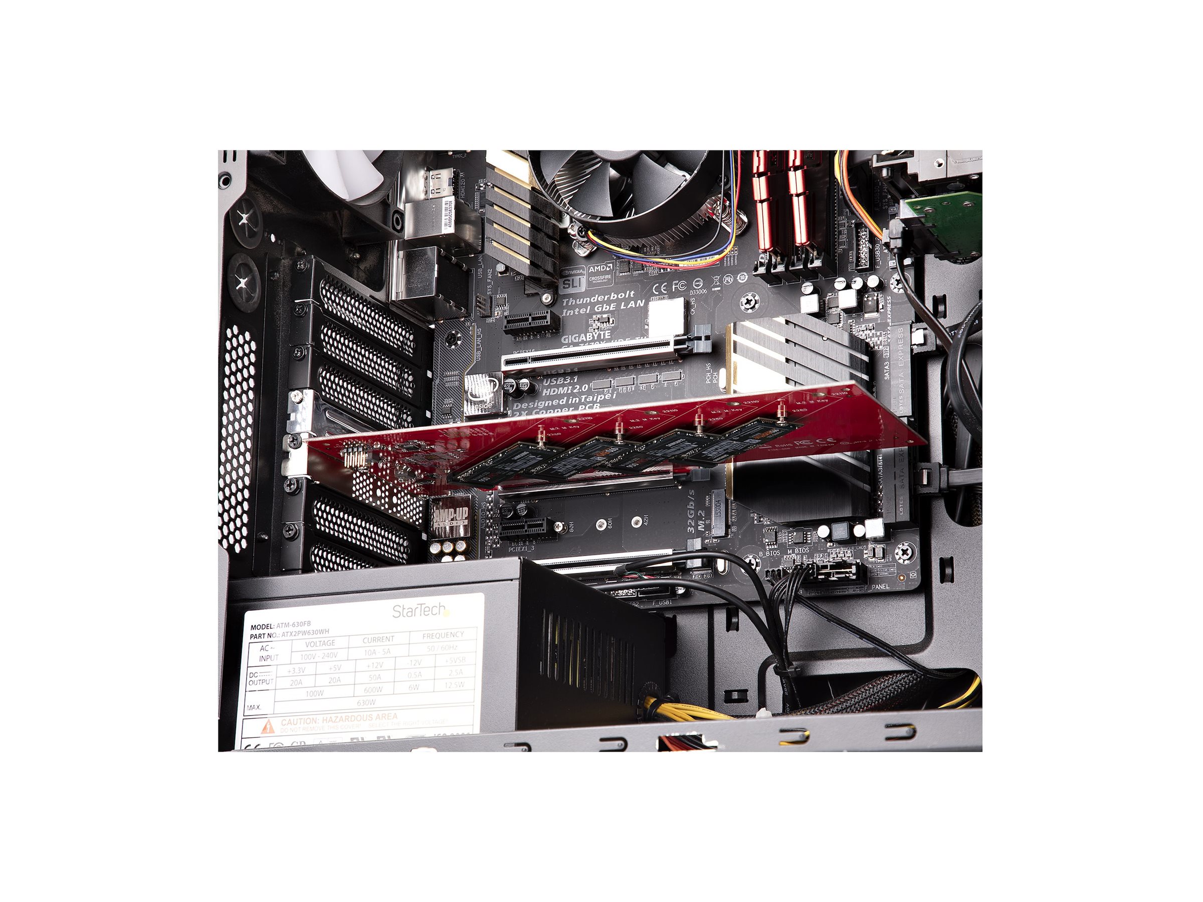 StarTech.com Quad M.2 PCIe Adapter Card, x16 Quad NVMe or AHCI M.2 SSD to PCI Express 4.0, Up to 7.8GBps/Drive, For 2242/2260/2280/22110mm PCIe M-Key M2 SSDs, Bifurcation Required - PC/Linux Compatible (QUAD-M2-PCIE-CARD-B) Interfaceadapter