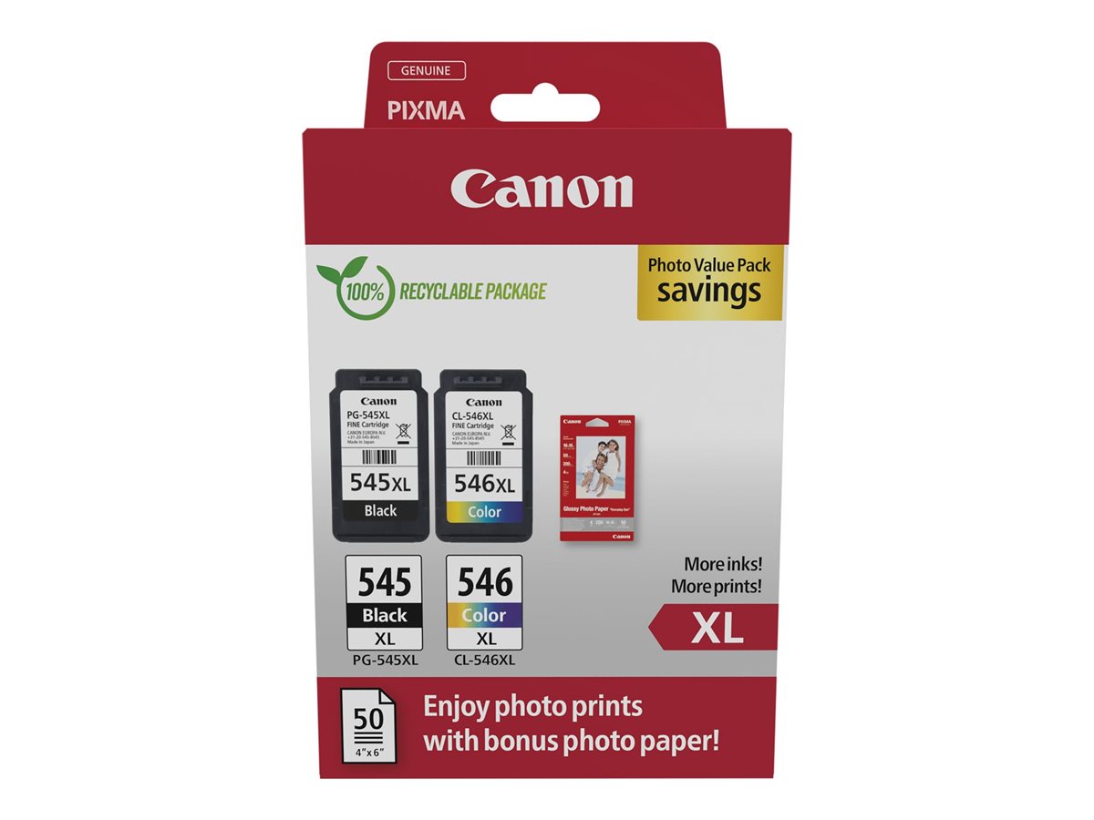 Canon PG-545XL/CL-546XL Photo Paper Value Pack Sort Farve (cyan, magenta, gul) Blækpatron/papirsæt