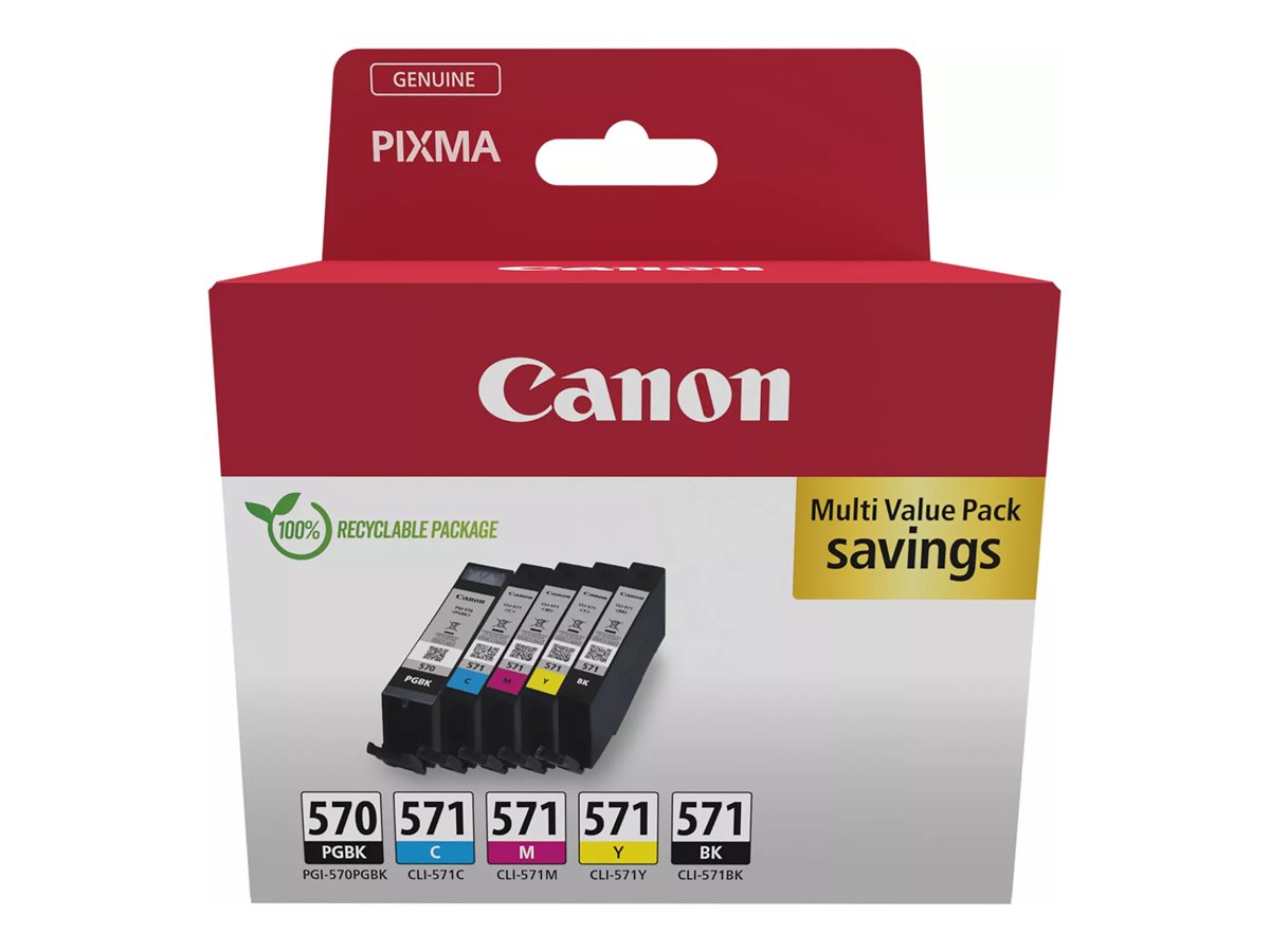 Canon PGI 570/CLI-571 PGBK/BK/C/M/Y Multi Pack Sort Gul Cyan Magenta Pigmenteret sort Blækbeholder