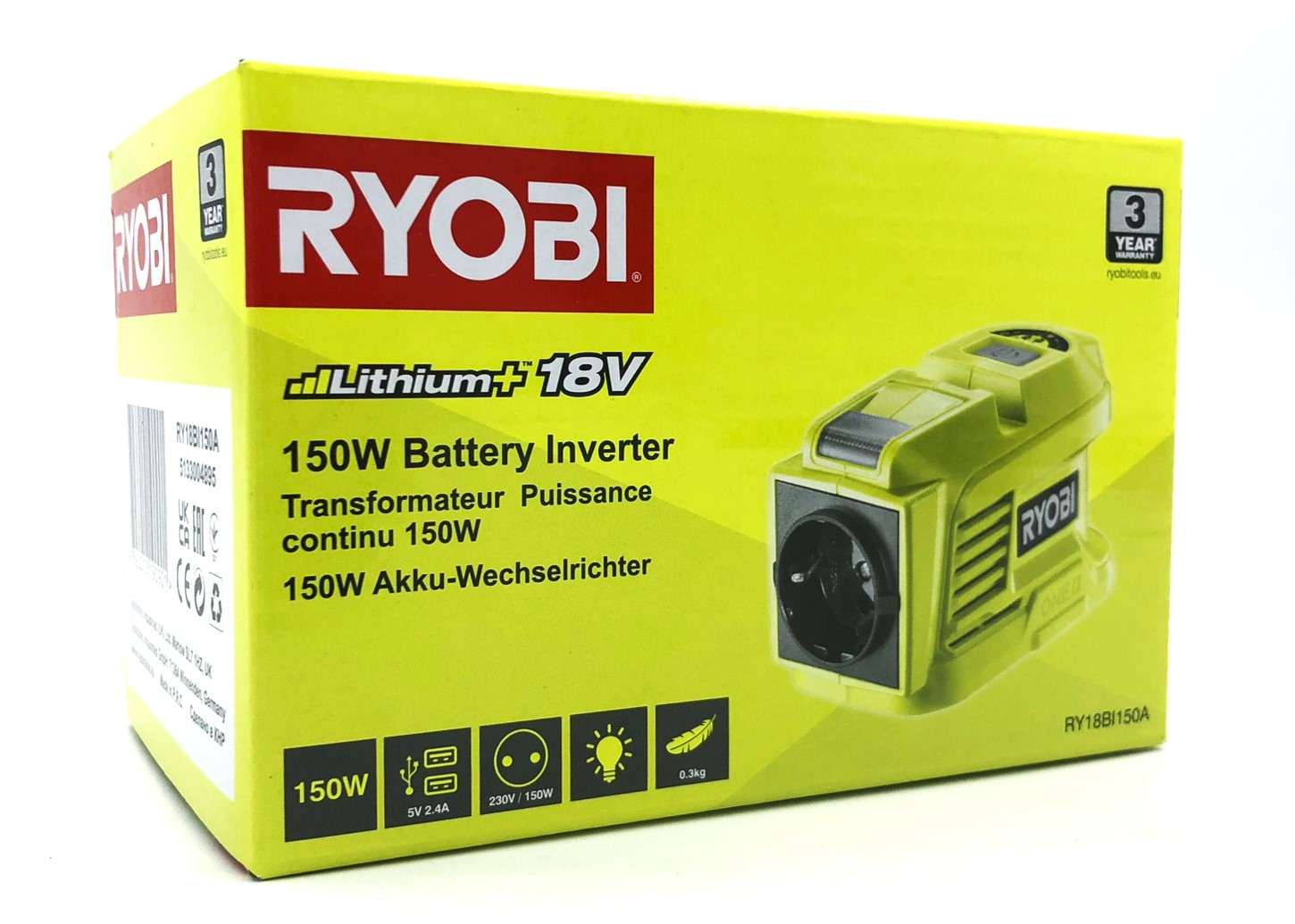 Ryobi RY18BI150A ONE+ Batteri inverter 18V Intet batteri