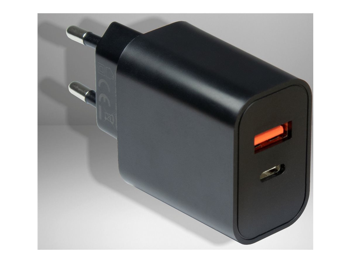 Lader 230V 1xUSB-C 20W+1xUSB-A 20W Argus Zwart