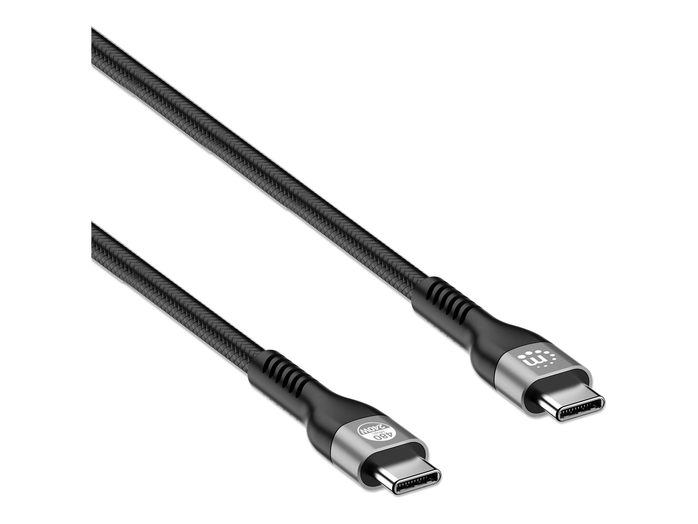 Manhattan USB-C to USB-C Cable (240W), 2m, Male to Male, Black, 480 Mbps (USB 2.0), Extended Power Range (EPR) charging up to 240W (Note additional USB-C 240W wall charger needed), Lifetime Warranty, Polybag USB-kabel 2m Sort