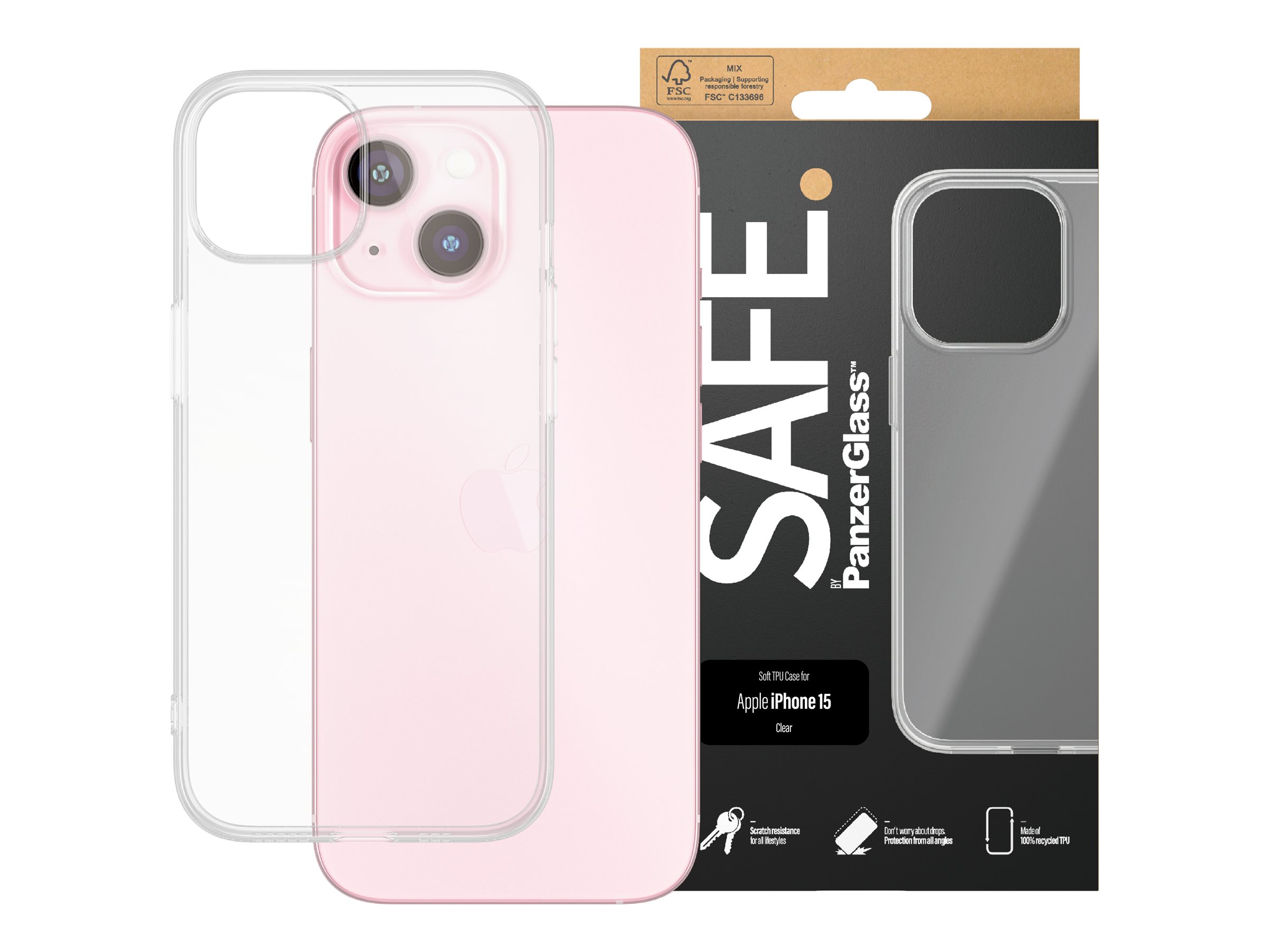 PanzerGlass SAFE. by TPU Case Transparent iPhone 15 Beskyttelsescover Transparent Apple iPhone 15