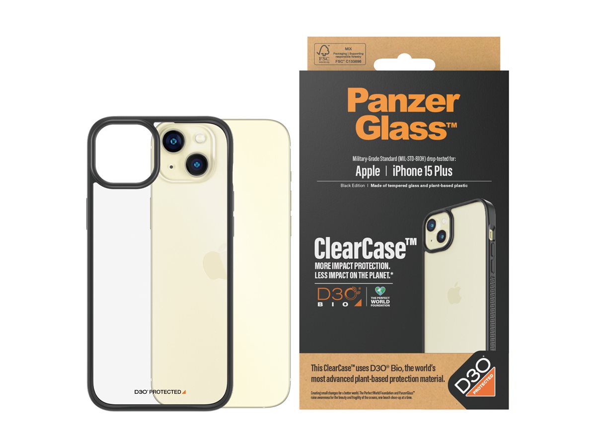 PanzerGlass ClearCase Transparent w. Black Frame & D3O iPhone 15 Plus Beskyttelsescover Transparent Apple iPhone 15 Plus
