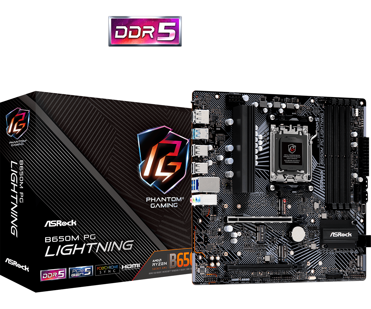 ASRock B650M PG Lightning Motherboard Micro ATX AM5 Socket DDR5