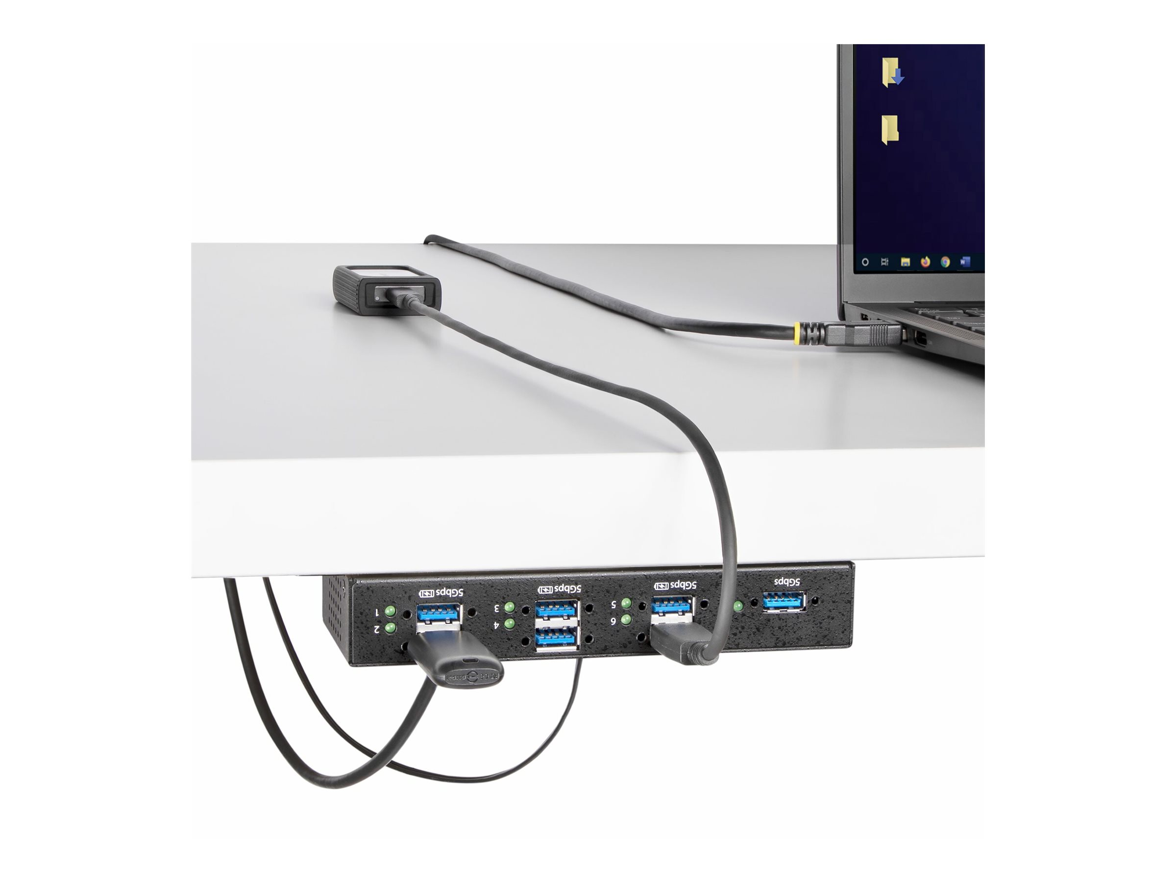 StarTech.com 7-Port Managed USB Hub with 7x USB-A, Heavy Duty with Metal Industrial Housing, ESD & Surge Protection, Wall/Desk/Din-Rail Mountable, USB 3.0/3.1/3.2 Gen 1 5Gbps Sort