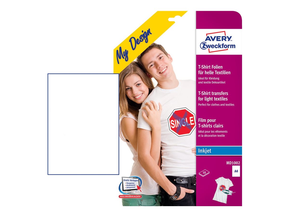Avery Zweckform My Design Textilfolie für helle Textilien Mønsteroverførsler A4 (210 x 297 mm) 10ark