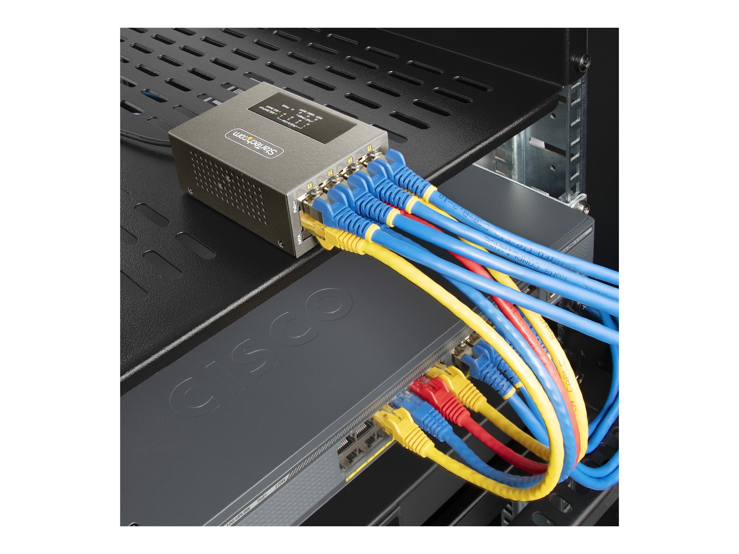 StarTech.com 4-Port Multi-Gigabit PoE++ Injector, 5/2.5G Ethernet (NBASE-T), PoE/PoE+/PoE++ (802.3af/802.3at/802.3bt), 160Watts Power Budget, Wall/DIN Rail Mountable - Unmanaged, For IP Cameras/Wireless APs/POSs (AS445C-POE-INJECTOR) 160Watt