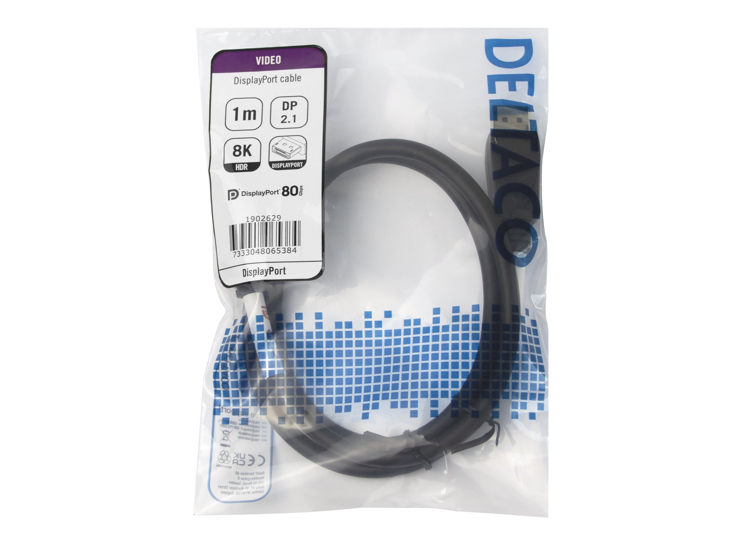 DELTACO DisplayPort kabel 1m Sort