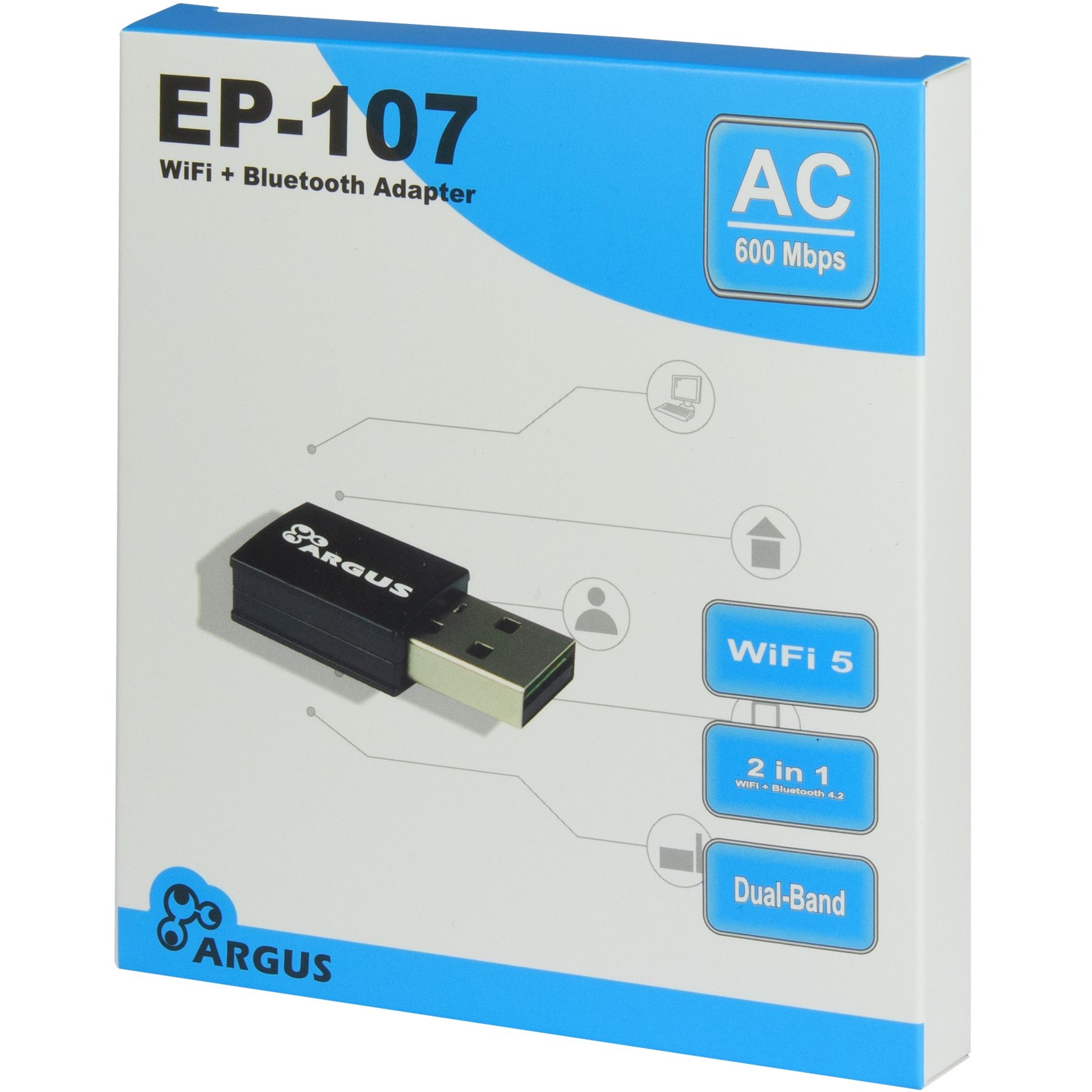 Argus EP-107 Netværksadapter Trådløs USB 2.0 600Mbps Wi-Fi 5