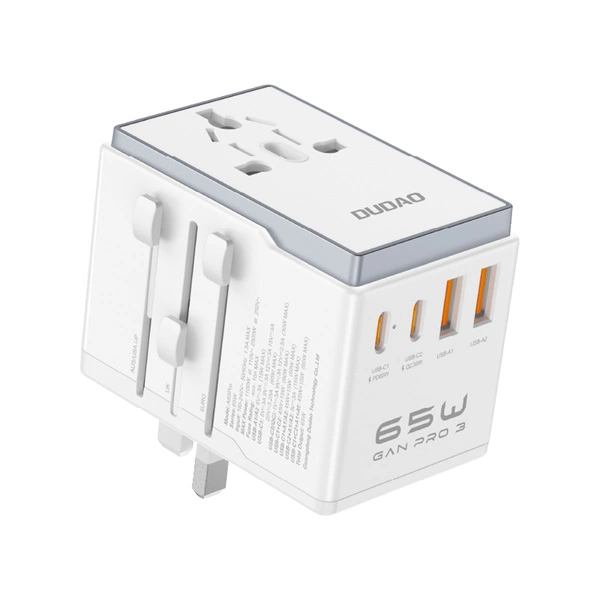 Dudao A65Pro Universal Travel Adapter 65Watt GaN 2xUSB-C + 2xUSB-A White