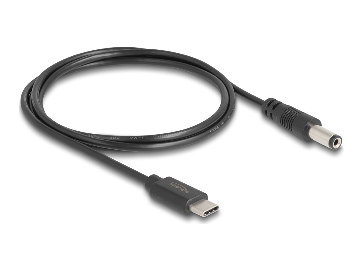 DeLOCK 24 pin USB-C (male) - Strøm DC jackstik 5,5 mm (ID 2,1 mm) (male) Sort 1m Strømkabel