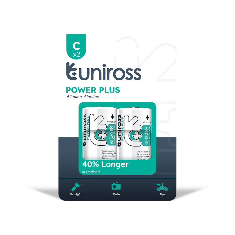 Uniross Power Plus C / LR14 Standardbatterier 7000mAh, 2 stk.