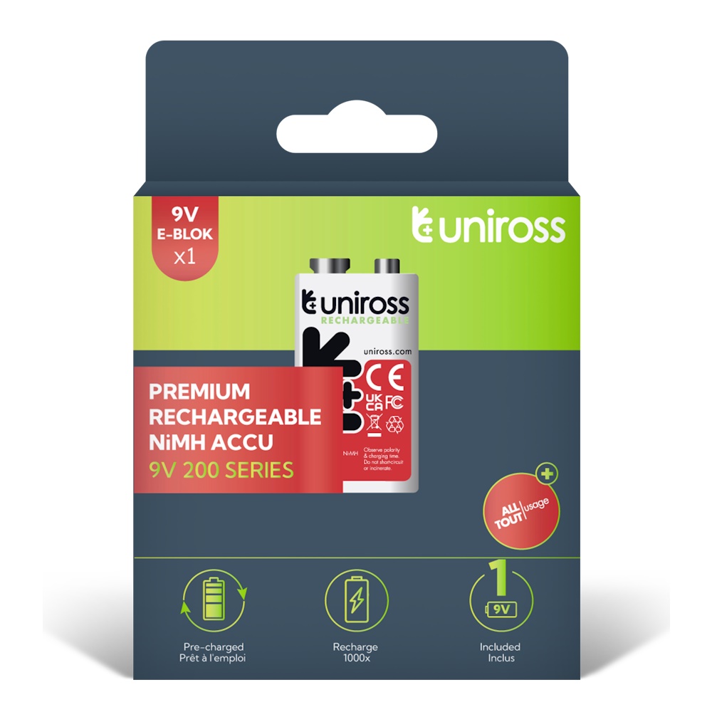 Uniross Ni-MH 9V Genopladeligt Batteri 200mAh