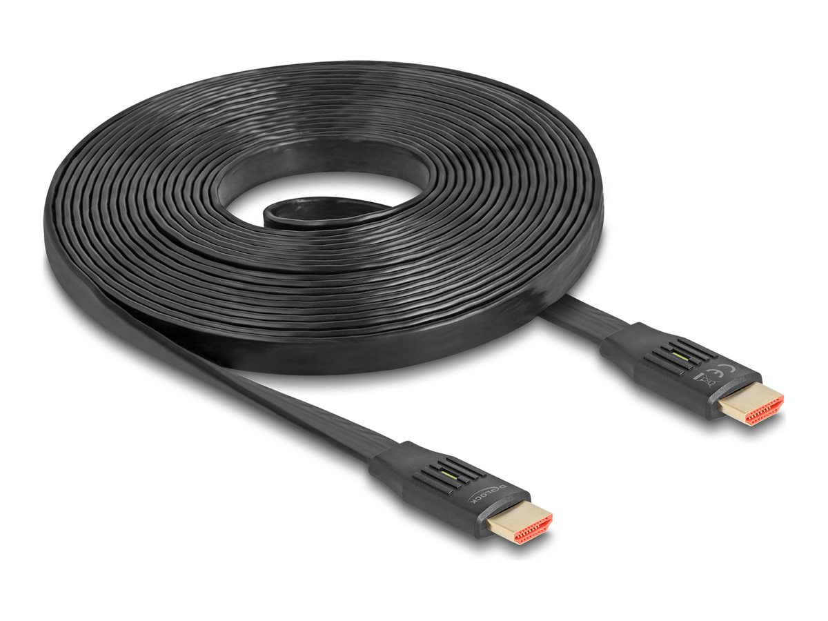 Delock - High Speed - HDMI-kabel med Ethernet - HDMI han til HDMI han - 5 m - sort - 8K60 Hz (7680 x 4320) support, op til 48 Gbps datatransferhastighed, flad bånd