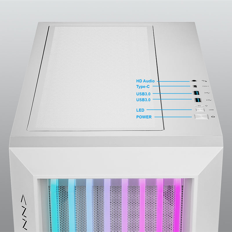AZZA Guardian Tårn ATX Ingen Strømforsyning Hvid Transparent