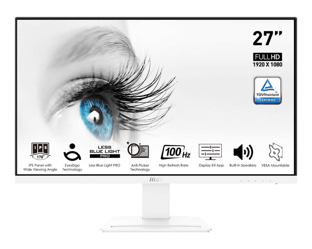 MSI PRO MP273AWDE 27 1920 x 1080 (Full HD) VGA (HD-15) VGA HDMI DisplayPort 100Hz hvid
