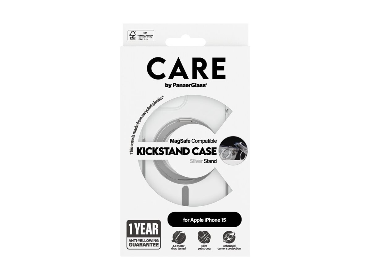 PanzerGlass CARE by Feature Case Transparent w. Silver Kickstand & MagSafe iPhone 15 Beskyttelsescover Transparent Apple iPhone 15