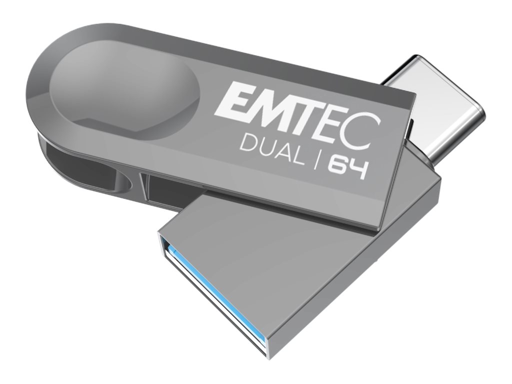 EMTEC Dual D280 64GB USB 3.2 Gen 1 / USB-C USB stick Sort